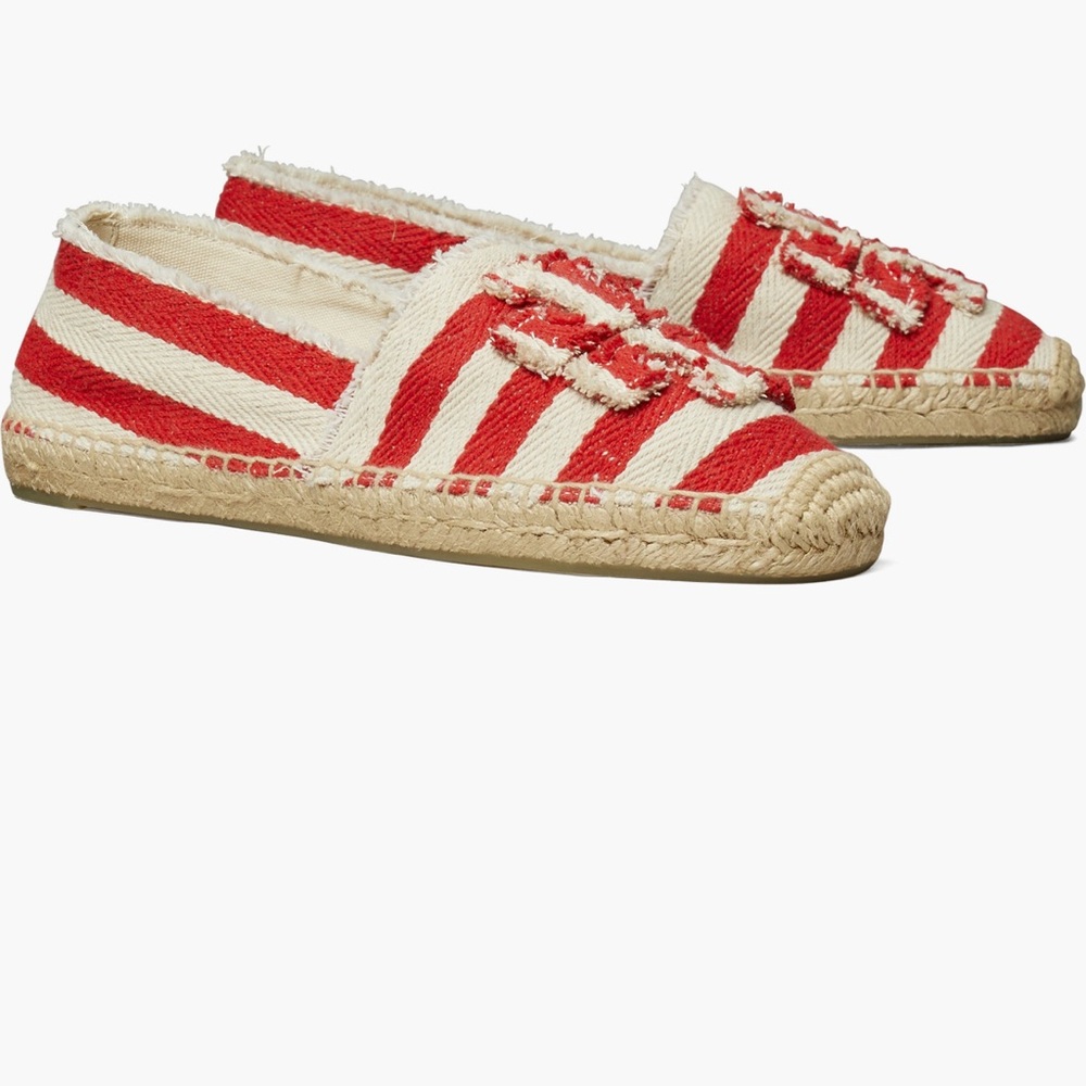 Tory Burch Fray Stripe Espadrille Flat red white flats shoes size‎ 8 NWT NIB